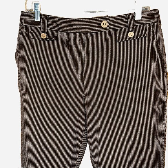 Talbots Seersucker Cropped Pants Brown Stripe Size 10  Quiet Luxury Coastal Chic - Picture 3 of 6